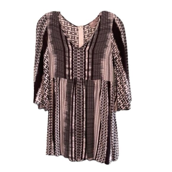 ASOS Empire Waist Mini Dress Black White Geometric Pattern Bell Sleeve 0 - Picture 2 of 7